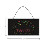 Led Rectangular Taco Sign, 19 X 10, Black Frame, Green/red/yellow Graphics