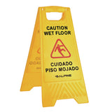 Bilingual Caution Wet Floor Sign, 11.8 X 0.7 X 24.6, Yellow, 3/carton