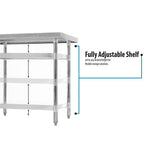 Stainless Steel 5" Riser Top Tables, 48w X 30d X 39.75h, Silver, 2/pallet, Ships In 4-6 Business Days