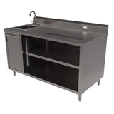 Stainless Steel Beverage Table With Left Sink, Rectangular, 30" X 60" X 41.5", Silver Top/base, Ships In 4-6 Business Days