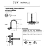 Evolution Splash Mount Stainless Steel Faucet, 12.38" Height/8" Reach, Stainless Steel, Ships In 4-6 Business Days