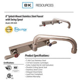 Evolution Splash Mount Stainless Steel Faucet, 4.88" Height/10" Reach, Stainless Steel, Ships In 4-6 Business Days