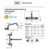 Evolution Splash Mount Stainless Steel Faucet, 4.69" Height/12" Reach, Stainless Steel, Ships In 4-6 Business Days