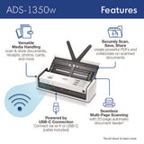 Ads-1350w Compact Desktop Scanner, 600 Dpi X 600 Dpi Optical Resolution, 20-sheet Duplex Auto Document Feeder