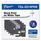 Tze Series Standard Adhesive Laminated Labeling Tape, 0.5", Black On White, 4/pack