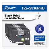Tze Series Standard Adhesive Laminated Labeling Tape, 0.5", Black On White, 6/pack