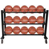 Deluxe Heavy-duty Basketball Cart, Metal, 220 Lb Capacity, 16 X 50.75 X 34.75, Black