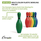 Plastic Bowling Pin Set, Assorted Colors, 10/set