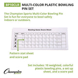 Plastic Bowling Pin Set, Assorted Colors, 10/set