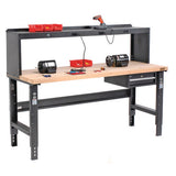 Standard Duty Butcher Block Top Adj Height Workbench, 2,000 Lbs, 72 X 30 X 30.88 - 36.88, Maple/black
