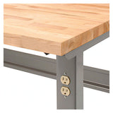 Standard Duty Butcher Block Top Adj Height Workbench, 2,000 Lbs, 72 X 36 X 30.88 To 36.88, Maple/gray
