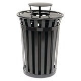 Outdoor Slatted Steel Trash Can, Rain Bonnet Lid, 36 Gal, Black, Ships In 1-3 Business Days