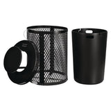 Outdoor Diamond Steel Trash Can, Rain Bonnet Lid, 36 Gal, Black, Ships In 1-3 Business Days