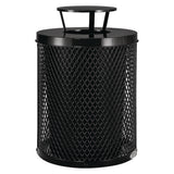 Outdoor Diamond Steel Trash Can, Rain Bonnet Lid, 36 Gal, Black, Ships In 1-3 Business Days