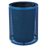 Outdoor Diamond Steel Trash Can, Rain Bonnet Lid, 36 Gal, Blue