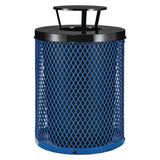 Outdoor Diamond Steel Trash Can, Rain Bonnet Lid, 36 Gal, Blue