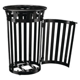 Outdoor Slatted Steel Trash Can, With Access Door, 36 Gal, Steel Black, Ships In 1-3 Business Days