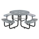 Expanded Steel Picnic Table, Round, 46" Dia X 29.5"h, Gray Top, Gray Base/legs
