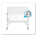 Reversible Magnetic Hygienic Porcelain Whiteboard, Satin Aluminum Frame/stand, 96 X 48, White Surface, Ships In 7-10 Bus Days