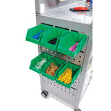 Callero Makerspace Trolley Set 01, Metal, 1 Shelf, 12 F1 Bins, 3 F2 Bins, 42.9" X 17.3" X 61.8", Silver/royal Blue