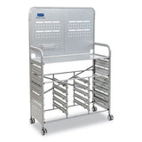 Callero Makerspace Trolley Set 1, Metal, 1 Shelf, 12 F1 Shallow Bins, 3 F2 Deep Bins, 42.9" X 17.3" X 61.8", Silver/flame Red