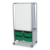 Callero Makerhub Trolley Set 01, Metal, (2) Magnetic Whiteboards, (4) F2 Deep Bins, 27.4" X 17.3" X 56.3", Silver/grass Green