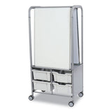 Callero Makerhub Trolley Set 01, Metal, (2) Magnetic Whiteboards, (4) F2 Deep Bins, 27.4" X 17.3" X 56.3", Silver/light Gray