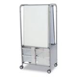 Callero Makerhub Trolley Set 01, Metal, (2) Magnetic Whiteboards, (4) F2 Deep Bins, 27.4" X 17.3" X 56.3", Silver/trans Frost