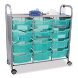 Callero Plus 3-column Trolley Set 13, Antimicrobial, Metal, 12 F2 Deep Bins, 40.6" X 17.3" X 41.5", Silver/translucent Kiwi