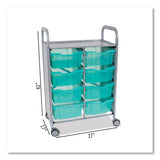 Callero Plus Shield Double Trolley Set 13, Antimicrobial, Metal, 8 F2 Deep Bins, 27.4" X 17.3" X 41.5", Silver/trans Kiwi