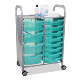 Callero Plus Shield Double Trolley Set 18, Antimicrobial, Metal, 8 F1 Bins, 4 F2 Bins, 27.4 X 17.3 X 41.5, Silver/trans Kiwi