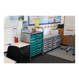 Callero Plus Shield Double Trolley Set 18, Antimicrobial, Metal, 8 F1 Bins, 4 F2 Bins, 27.4 X 17.3 X 41.5, Silver/trans Kiwi