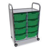 Callero Plus Double Column Trolley Set 13, Metal, 1 Shelf, 8 F2 Deep Bins, 27.4" X 17.3" X 41.5", Silver/grass Green