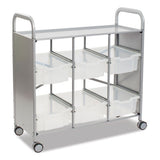 Callero Plus Treble Column Trolley Set 16, Metal, 1 Shelf, 6 F2 Deep Bins, 40.6" X 17.3" X 41.5", Silver/translucent Frost