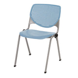 Pedestal Table With Four Sky Blue Kool Series Chairs, Round, 36" Dia X 29h, Designer White, Ships In 4-6 Business Days