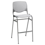Pedestal Bistro Table With Four Light Gray Kool Series Barstools, Round, 36" Dia X 41h, Designer White, Ships In 4-6 Bus Days