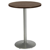 Pedestal Bistro Table With Four Black Kool Series Barstools, Round, 36" Dia X 41h, Studio Teak, Ships In 4-6 Business Days