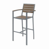 Eveleen Outdoor Bistro Patio Table W/ Four Mocha Powder-coated Polymer Barstools, Round, 41"h, Gray, Ships In 4-6 Bus Days