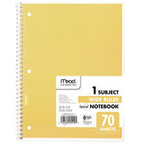 Spiral Notebook, 1-subject, Wide/legal Rule, Randomly Assorted Cover Color, (70) 8 X 10.5 Sheets, 4/pack
