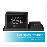 Desktop Organizer W/led Alarm Clock/device Charger, 2 Compartments, 10.68 X 4.88 X 4.32, Black, Plastic,ships In 1-3 Bus Days