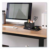 Desktop Organizer W/led Alarm Clock/device Charger, 2 Compartments, 10.68 X 4.88 X 4.32, Black, Plastic,ships In 1-3 Bus Days