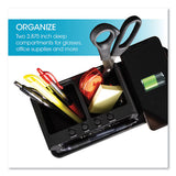 Desktop Organizer W/led Alarm Clock/device Charger, 2 Compartments, 10.68 X 4.88 X 4.32, Black, Plastic,ships In 1-3 Bus Days