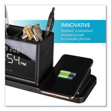 Desktop Organizer W/led Alarm Clock/device Charger, 2 Compartments, 10.68 X 4.88 X 4.32, Black, Plastic,ships In 1-3 Bus Days