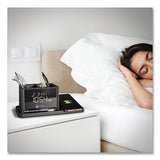 Desktop Organizer W/led Alarm Clock/device Charger, 2 Compartments, 10.68 X 4.88 X 4.32, Black, Plastic,ships In 1-3 Bus Days