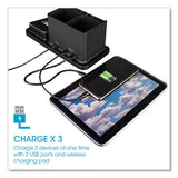 Desktop Organizer W/led Alarm Clock/device Charger, 2 Compartments, 10.68 X 4.88 X 4.32, Black, Plastic,ships In 1-3 Bus Days