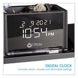 Desktop Organizer W/led Alarm Clock/device Charger, 2 Compartments, 10.68 X 4.88 X 4.32, Black, Plastic,ships In 1-3 Bus Days