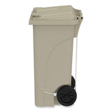 Plastic Step-on Receptacle, 32 Gal, Metal, Tan