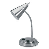Led Gooseneck Desk Lamp With Charging Outlets, Gooseneck,15" High, Brushed Steel, Ships In 4-6 Business Days