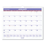 Monthly Wall Calendar, 15 X 12, Red-blue, 2021
