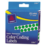 Handwrite-only Self-adhesive Removable Round Color-coding Labels In Dispensers, 0.25" Dia., Green, 450-roll, (5791)